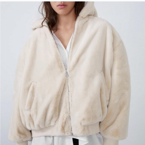Zara Faux Mongolion Curly Comfy Cuddly Fur Winter White Casual Bohemian Hoodie - Picture 3 of 7
